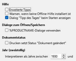 Bild des Dialogs Optionen – Allgemein