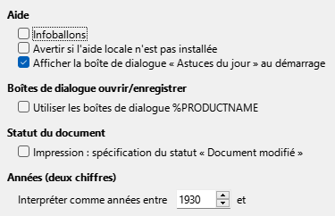 Image de la boîte de dialogue Options générales