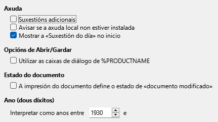 Imaxe da caixa de diálogo Xeral de Opcións