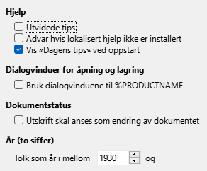 Dialog for generelle alternativer