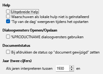 Afbeelding van dialoogvenster Opties - Algemeen