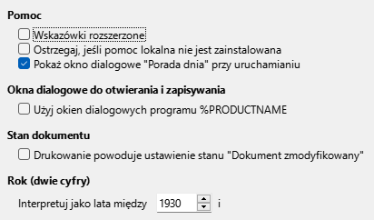 Obraz okna dialogowego ogólnych
