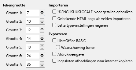 Afbeelding van dialoogvenster Opties - HTML-compatibiliteit