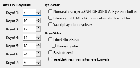 Seçenekler HTML Penceresi Resmi
