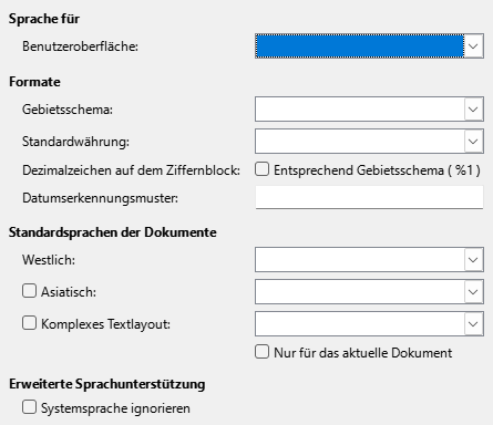Bild des Dialogs Optionen – Sprachen