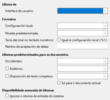 Imaxe da caixa de diálogo Idiomas de Opcións