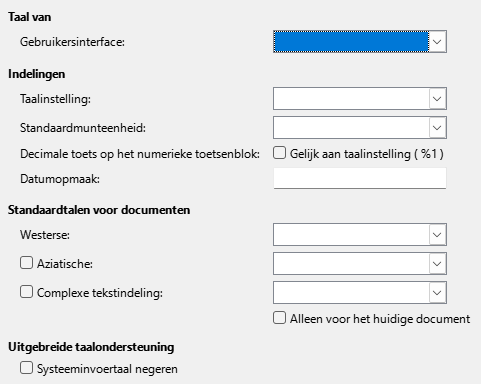 Afbeelding van dialoogvenster Opties - Taalinstellingen
