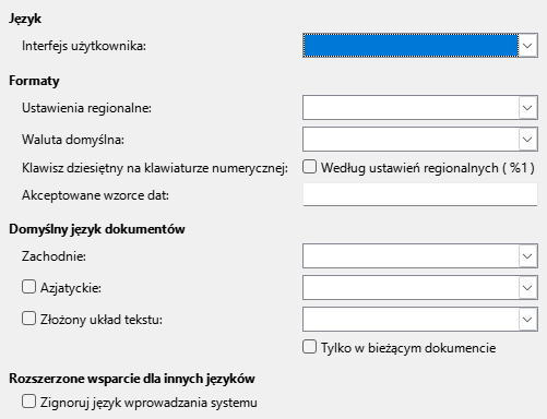 Obraz opcji okna dialogowego języka