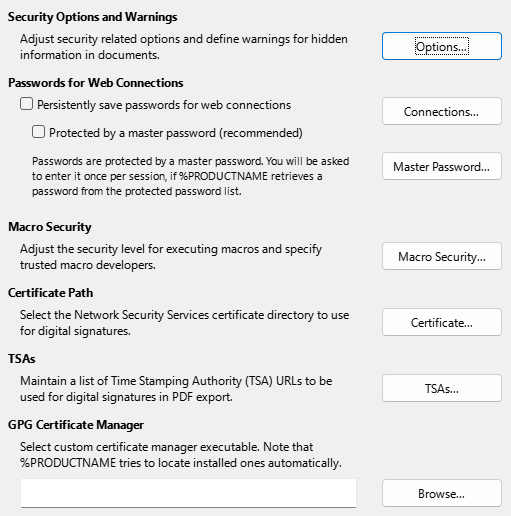 Options Security Dialogue Box Image