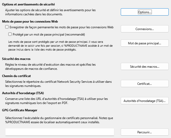 Image de la boîte de dialogue Options de sécurité