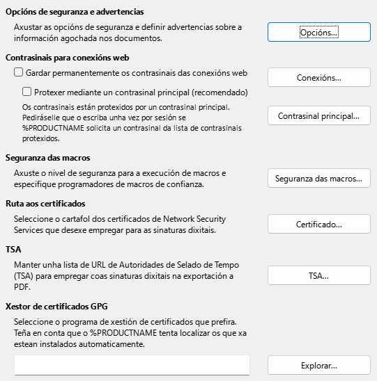 Imaxe da caixa de diálogo de seguranza de Opcións
