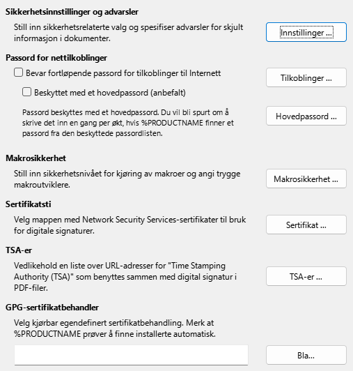 Dialog for sikkerhetsalternativer