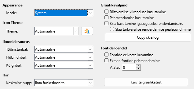 Ekraanipilt üldiste vaatesätete dialoogist