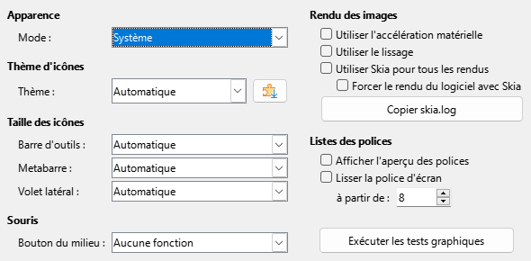 Image de la boîte de dialogue des options d'affichage