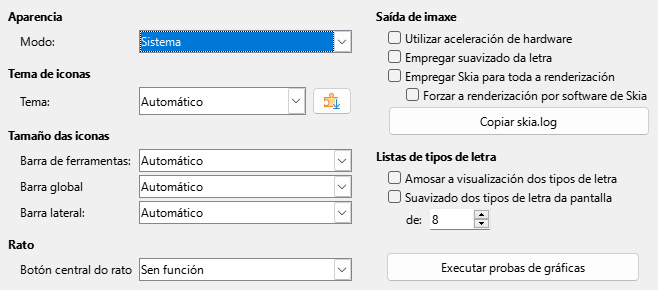 Imaxe da caixa de diálogo da vista de opcións
