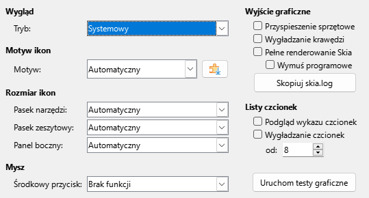 Obraz opcji widoku okna dialogowego
