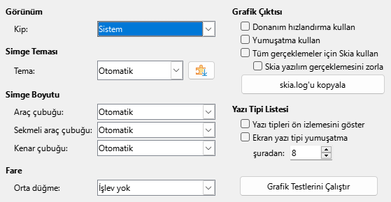 Seçenekler Görünüm Penceresi Resmi