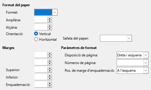 Pestanya de format de pàgina