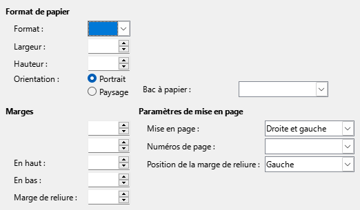Onglet Format de page