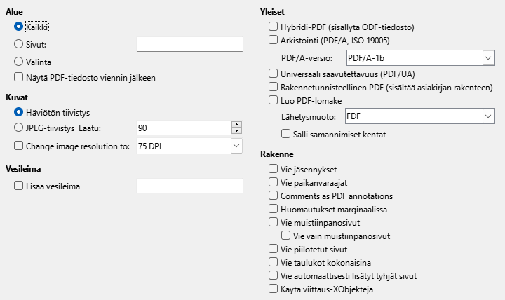 PDF Export General Options Dialog Image