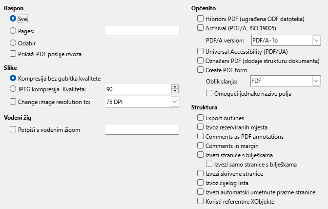 PDF Export General Options Dialog Image