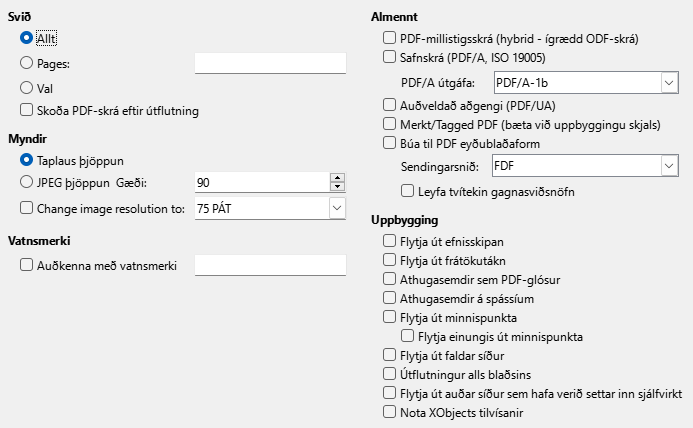 PDF Export General Options Dialog Image