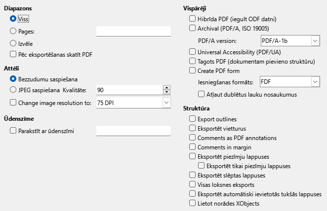 PDF Export General Options Dialog Image