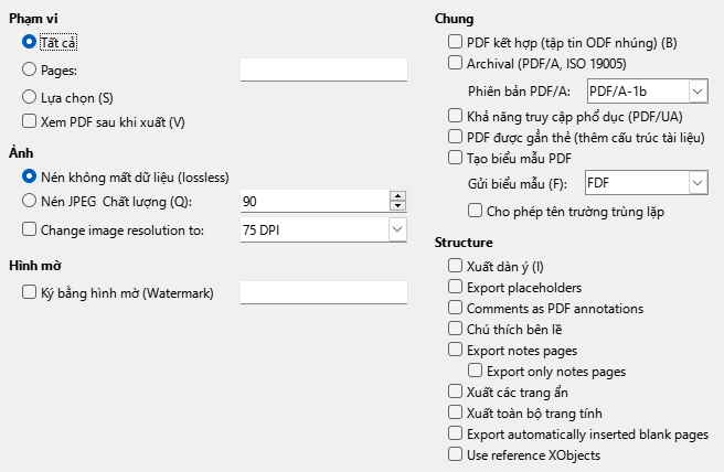 PDF Export General Options Dialog Image