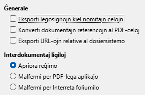 Bildo de dialogo por agordi PDF-eksportajn ligilojn