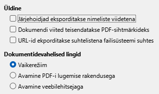 Ekraanipilt PDF-i ekspordi lingisätetest