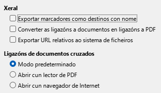Imaxe da caixa de diálogo de opcións de ligazóns de exportación de PDF