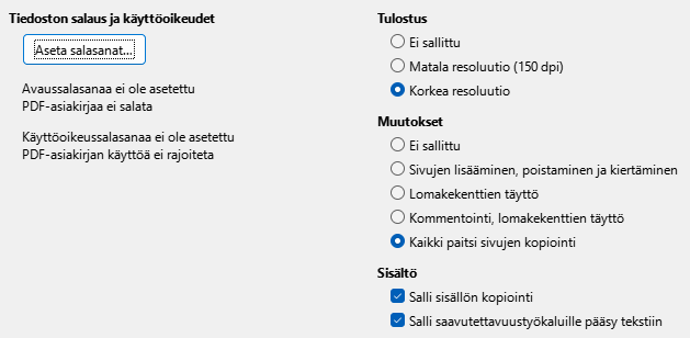 PDF Export Security Options Dialog Image