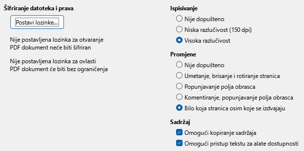 PDF Export Security Options Dialog Image