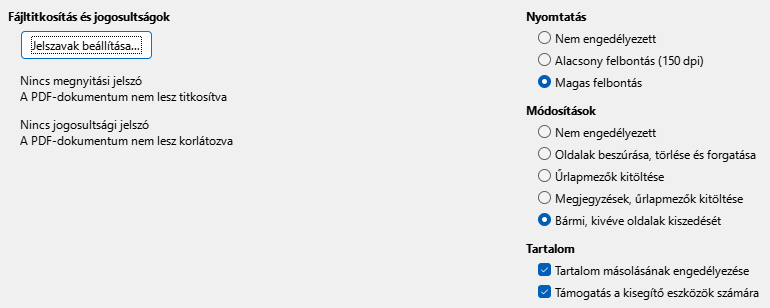 PDF Export Security Options Dialog Image