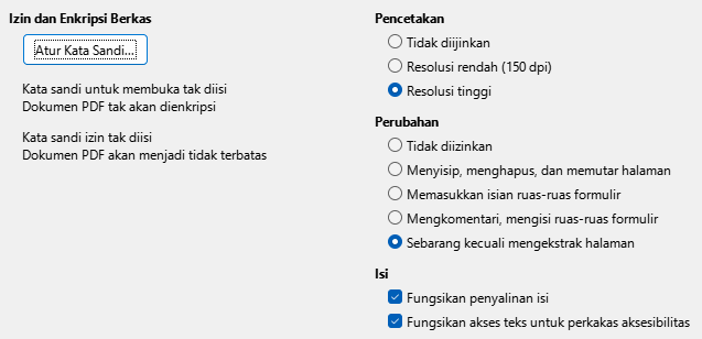 Gambar Dialog Pilihan Keamanan Ekspor PDF