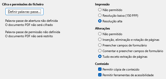 PDF Export Security Options Dialog Image