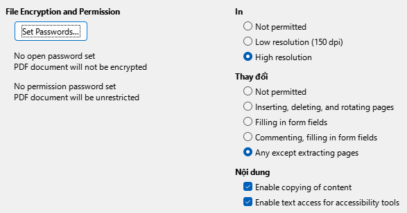 PDF Export Security Options Dialog Image