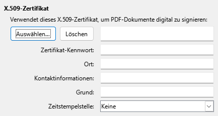 Bild des Export-Dialogs PDF-Optionen – Digitale Signaturen