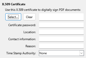 PDF Export Digital Signature Options Dialogue Box Image