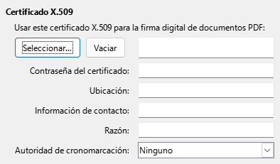 Imagen del diálogo Exportar a PDF, pestaña Firmas digitales