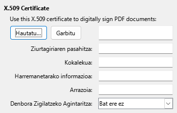 PDF esportazioaren sinadura digitalaren aukeren elkarrizketa-koadroaren irudia