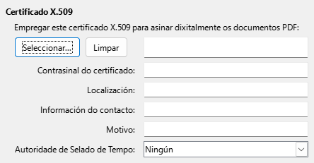 Imaxe da caixa de diálogo de opcións de sinatura dixital da exportación a PDF