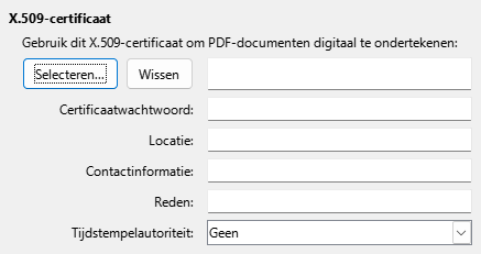 Afbeelding van dialoogvenster PDF-opties - Digitale ondertekening