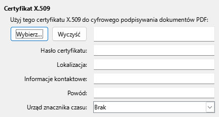 Obraz okna dialogowego opcji podpisu cyfrowego eksportu PDF