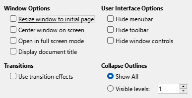 PDF Export User Interface Options Dialog Image