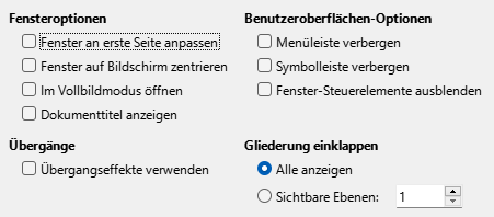 Bild des Export-Dialogs PDF-Optionen – Benutzeroberfläche