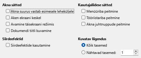 Ekraanipilt PDF-i ekspordi kasutajaliidese sätetest