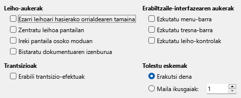 PDF esportazioaren erabiltzaile-interfazeko aukeren elkarrizketa-koadroaren irudia