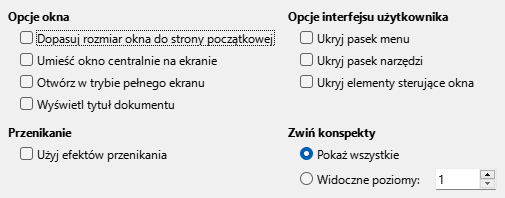 Obraz okna dialogowego opcji interfejsu użytkownika eksportu PDF