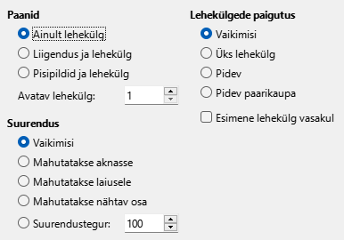 Ekraanipilt PDF-i ekspordi algvaate sätetest